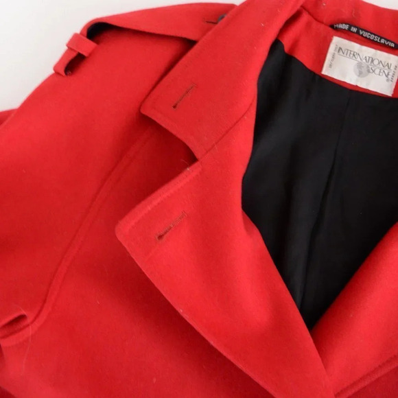 Vintage International Scene Red 100% Wool Maxi Double  Breasted Winter Coat 9/10 - Picture 14 of 16